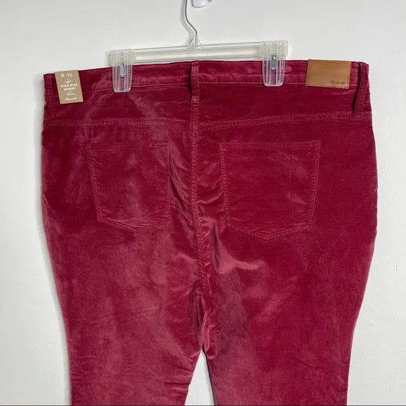 Madewell 10&quot; High-Rise Skinny Jeans Strech Velvet Burgundy Sz 36 P Plus Size NWT