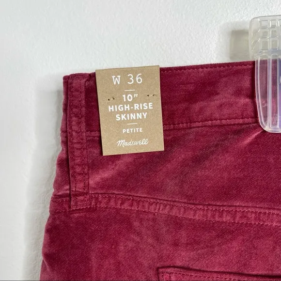 Madewell 10&quot; High-Rise Skinny Jeans Strech Velvet Burgundy Sz 36 P Plus Size NWT
