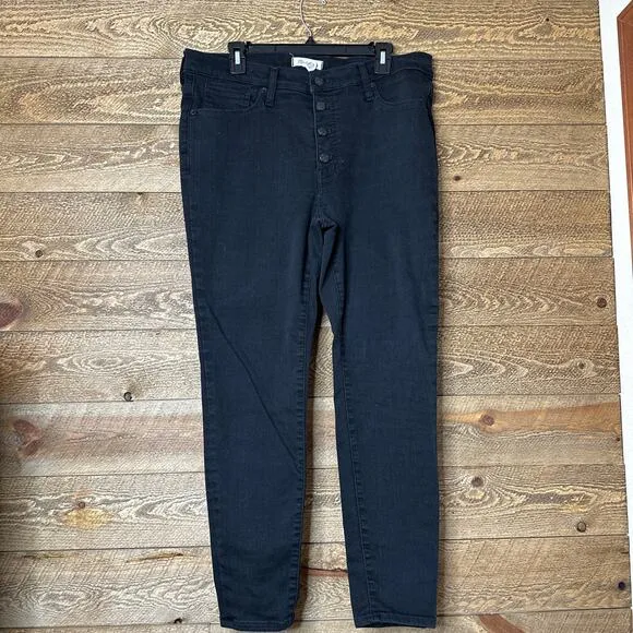Madewell 9&quot; Mid-Rise Skinny Jeans Black Denim Size 32 button fly