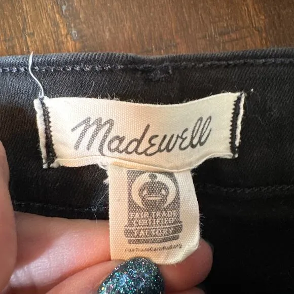 Madewell 9&quot; Mid-Rise Skinny Jeans Black Denim Size 32 button fly