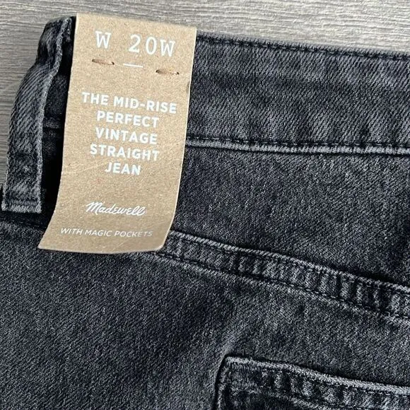 MADEWELL Mid Rise Perfect Vintage Straight Leg Jeans Plus Size 20W Rosella Black