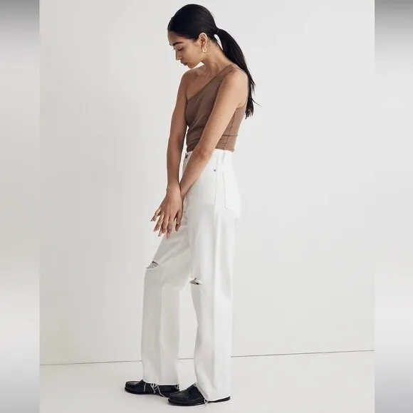 Madewell NWT Petite Baggy Straight Jeans Size 26P in White High Rise Full Length