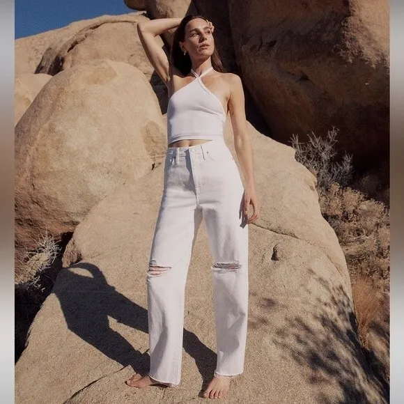 Madewell NWT Petite Baggy Straight Jeans Size 26P in White High Rise Full Length