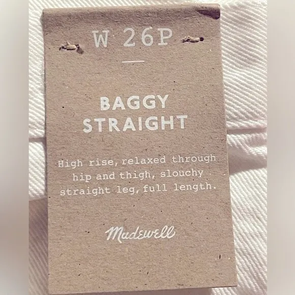 Madewell NWT Petite Baggy Straight Jeans Size 26P in White High Rise Full Length