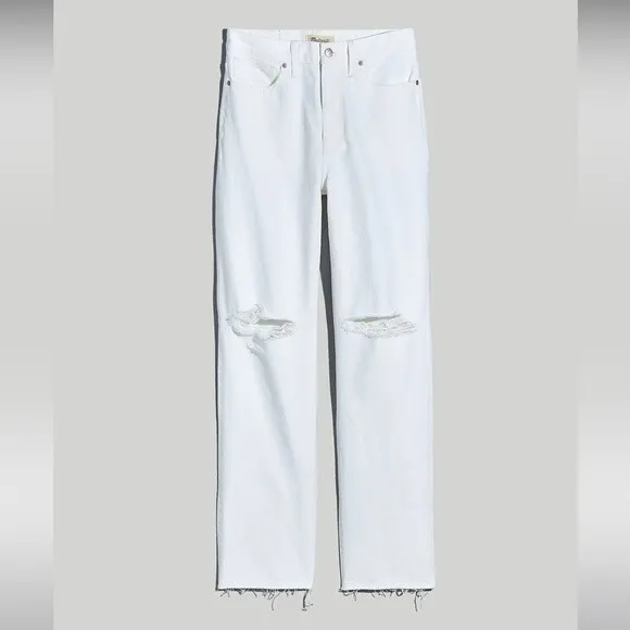 Madewell NWT Petite Baggy Straight Jeans Size 26P in White High Rise Full Length