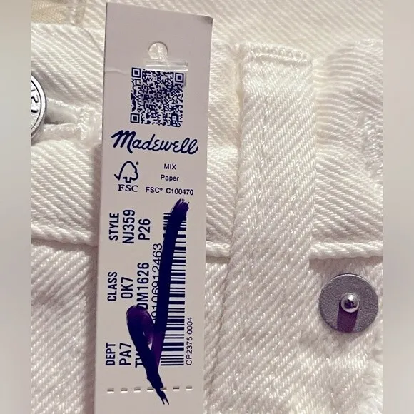 Madewell NWT Petite Baggy Straight Jeans Size 26P in White High Rise Full Length