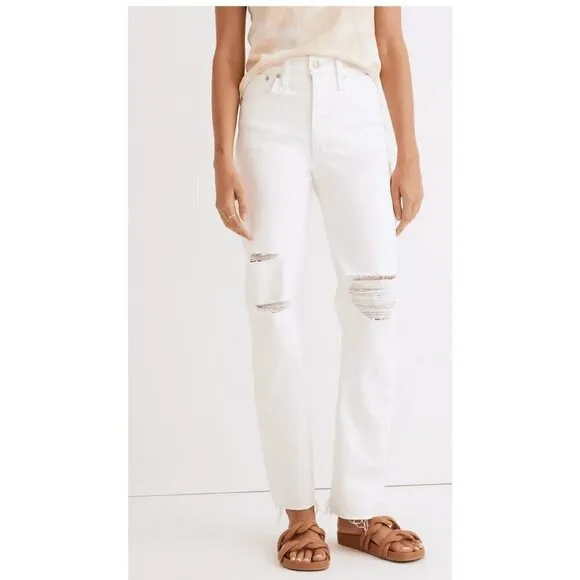 Madewell Women's $138 Perfect VIntage Straight Jean Ripped Knee Size 33 ND516