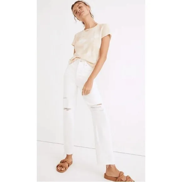 Madewell Women's $138 Perfect VIntage Straight Jean Ripped Knee Size 33 ND516