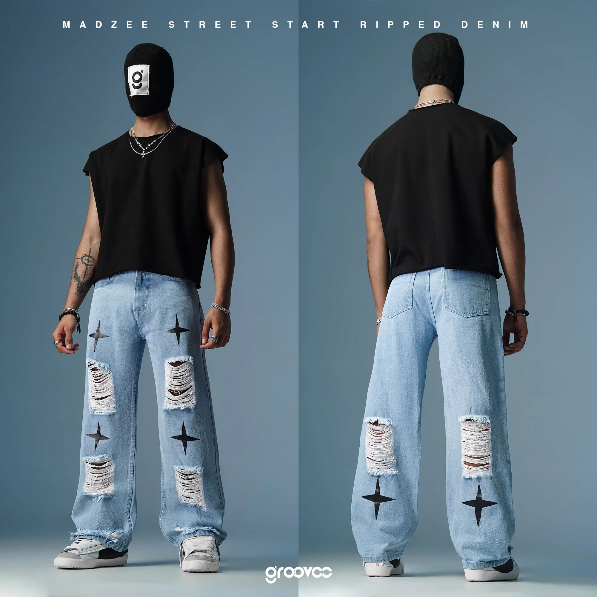 MADZEE STREET START RIPPED DENIM JEANS