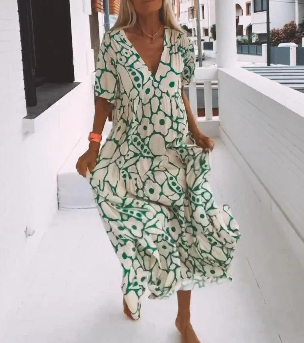 Maelle - Chic V Neck Woman's Maxi Dress