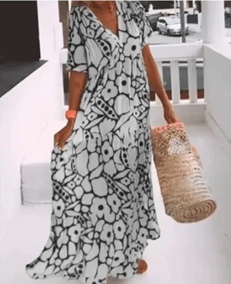 Maelle - Chic V Neck Woman's Maxi Dress