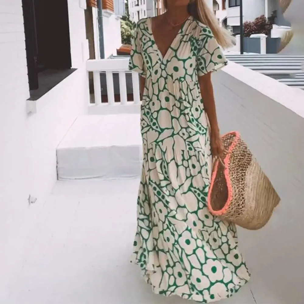 Maelle - Chic V Neck Woman's Maxi Dress
