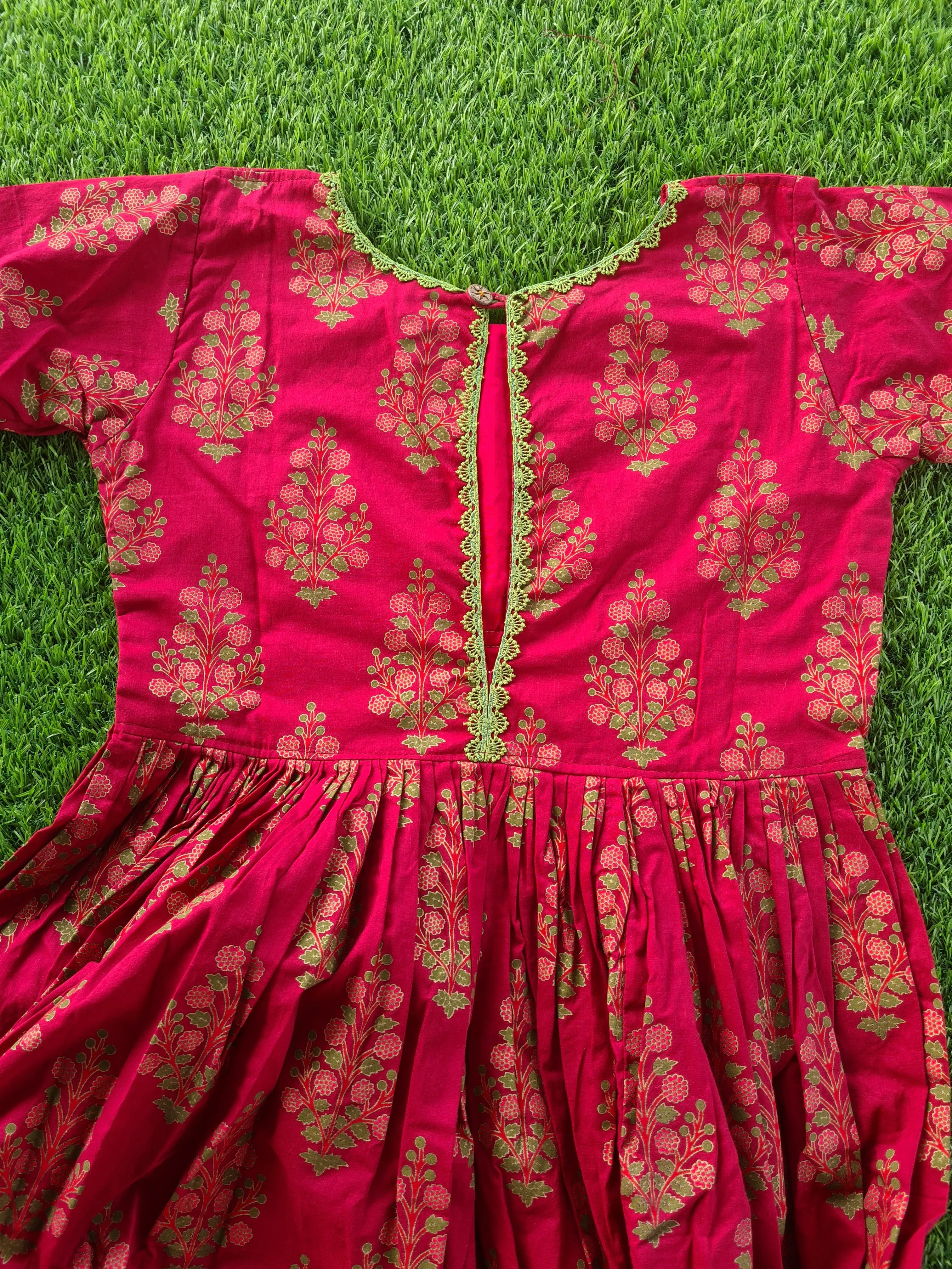 Magenta Handblock Cotton Dress