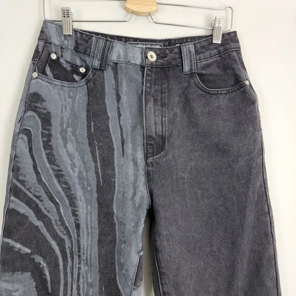 Maniere De Voir Black Distressed Denim Jeans 10 Straight Leg Street Wear US Sz 4