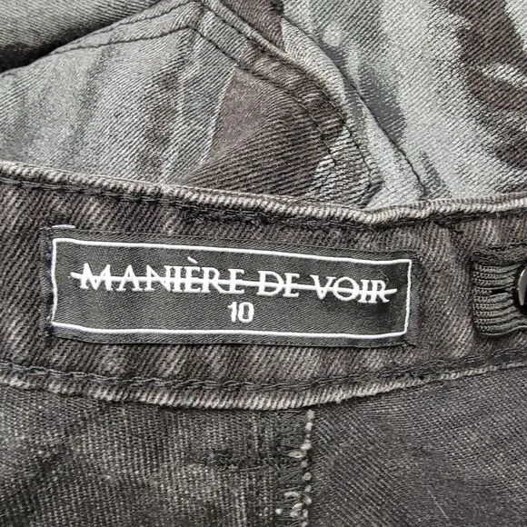 Maniere De Voir Black Distressed Denim Jeans 10 Straight Leg Street Wear US Sz 4