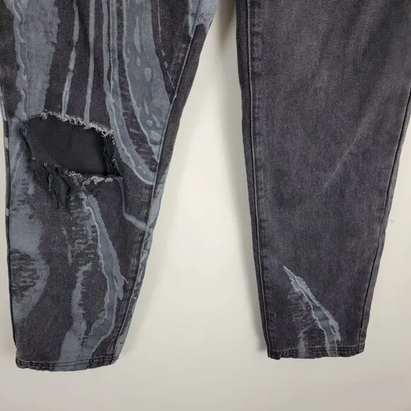 Maniere De Voir Black Distressed Denim Jeans 10 Straight Leg Street Wear US Sz 4