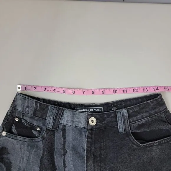 Maniere De Voir Black Distressed Denim Jeans 10 Straight Leg Street Wear US Sz 4