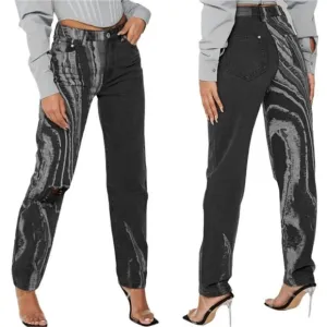 Maniere De Voir Black Distressed Denim Jeans 10 Straight Leg Street Wear US Sz 4