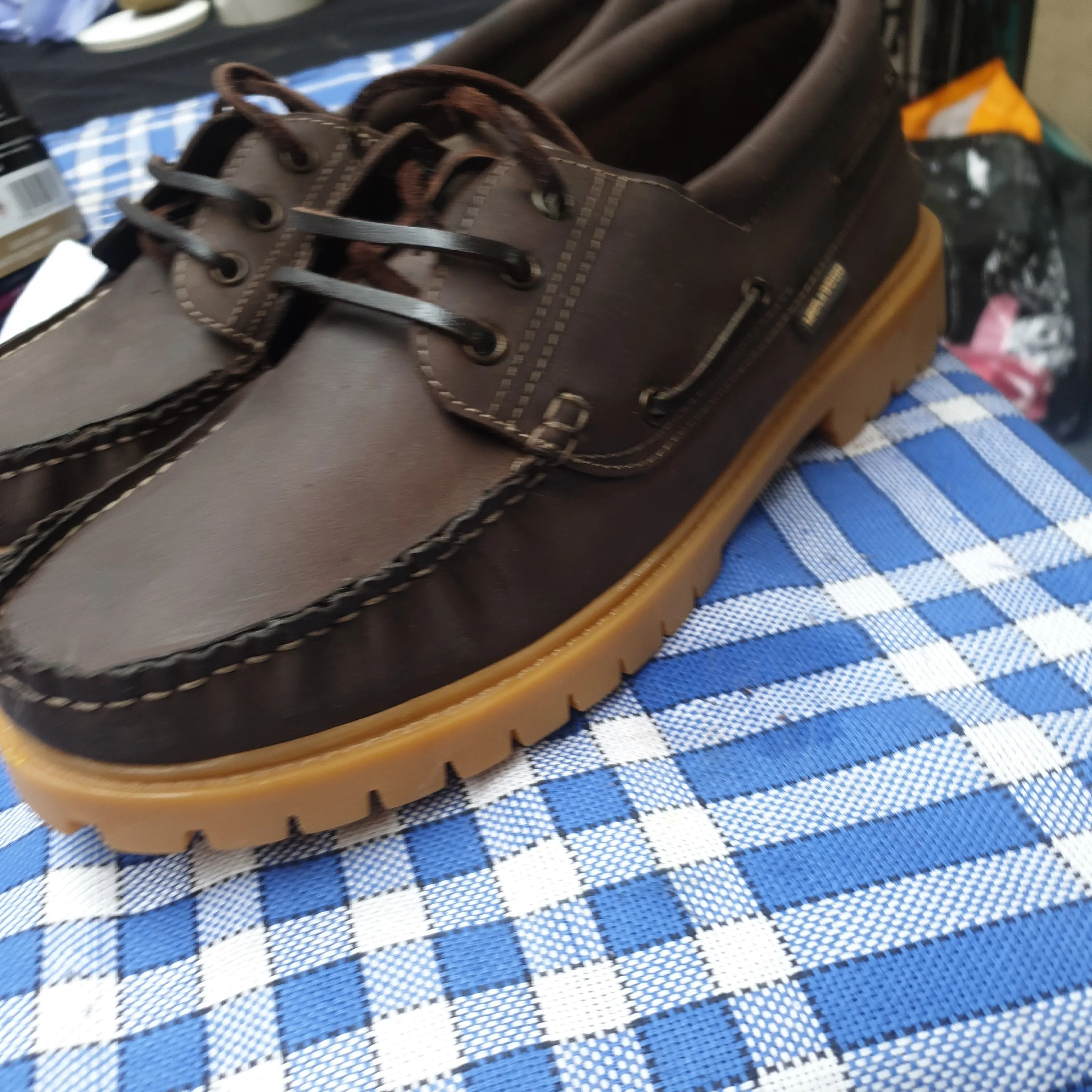 Maple wood brown leather in hand shoes size 10 FREE POSTAGE ✅