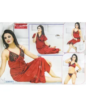 Maroon Samara Bridal Nighty Set - 6 Pcs Set 621C
