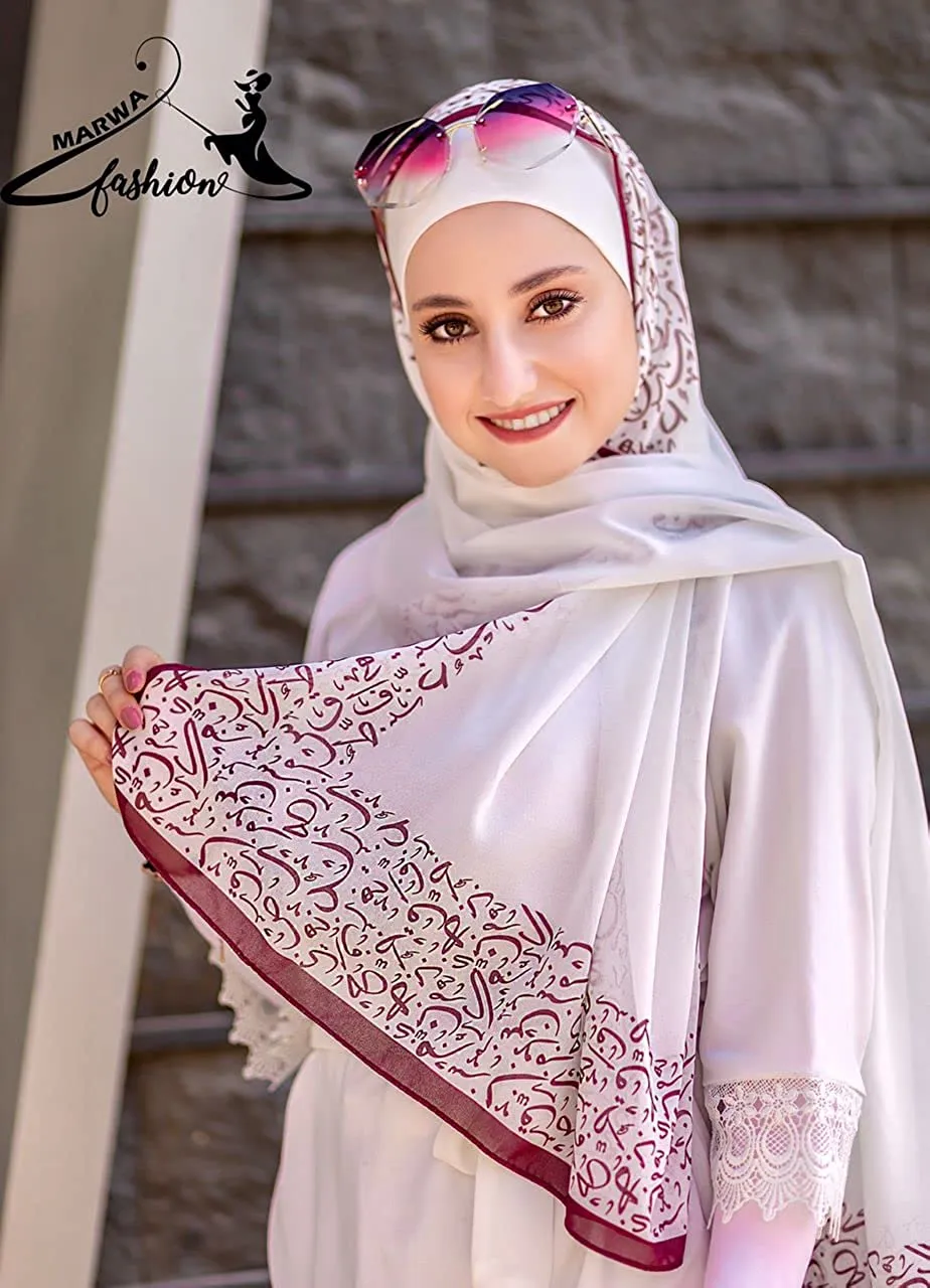 Marwa Fashion Muslim Hijab for Women - Premium Quality Hijab Scarves for Women Made up of Crepe with Arabic Writing - Sweat Absorbent and can be Used on Every Occasion Burgundy