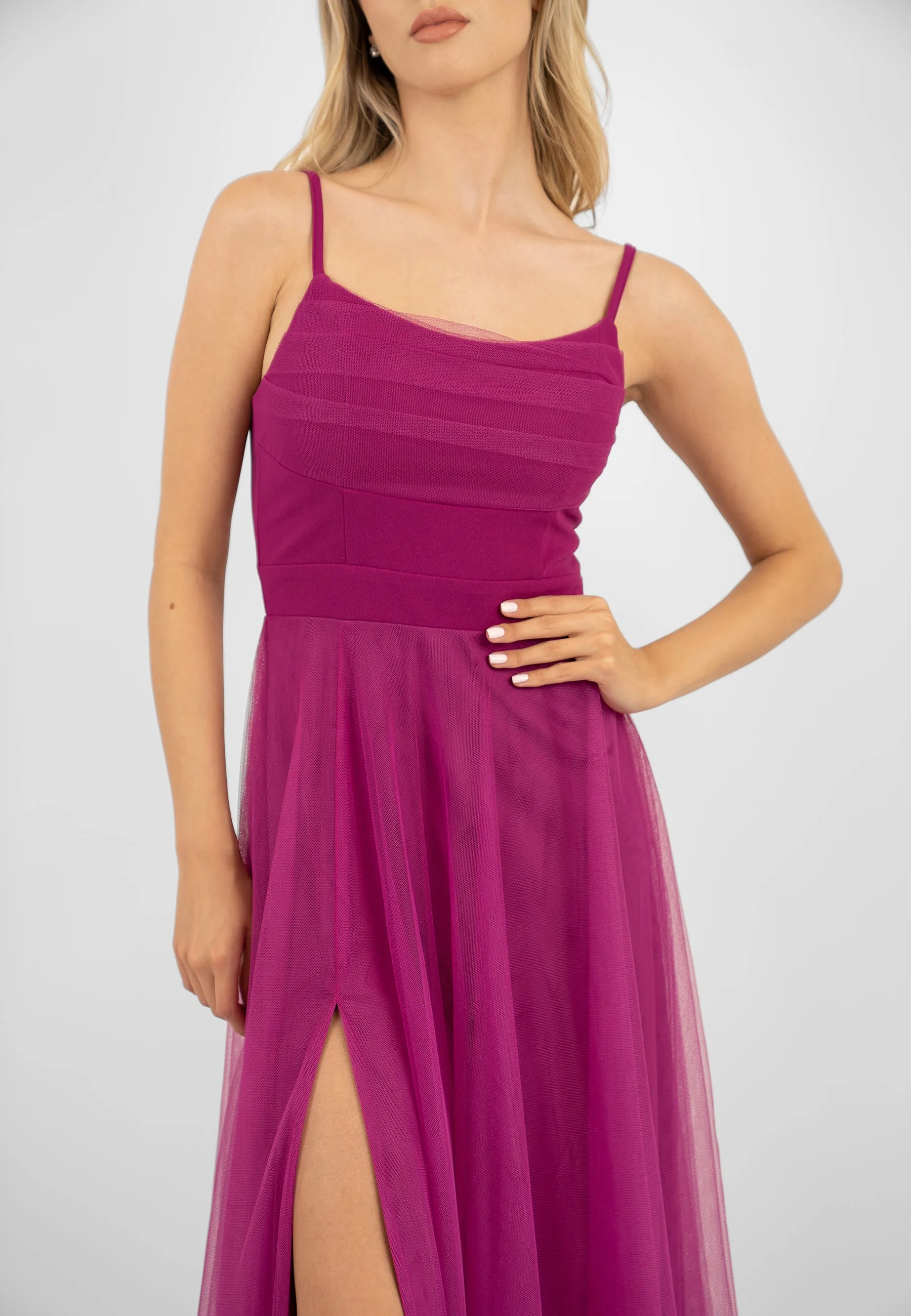 Mauve Mesh Midi Dress with Slit
