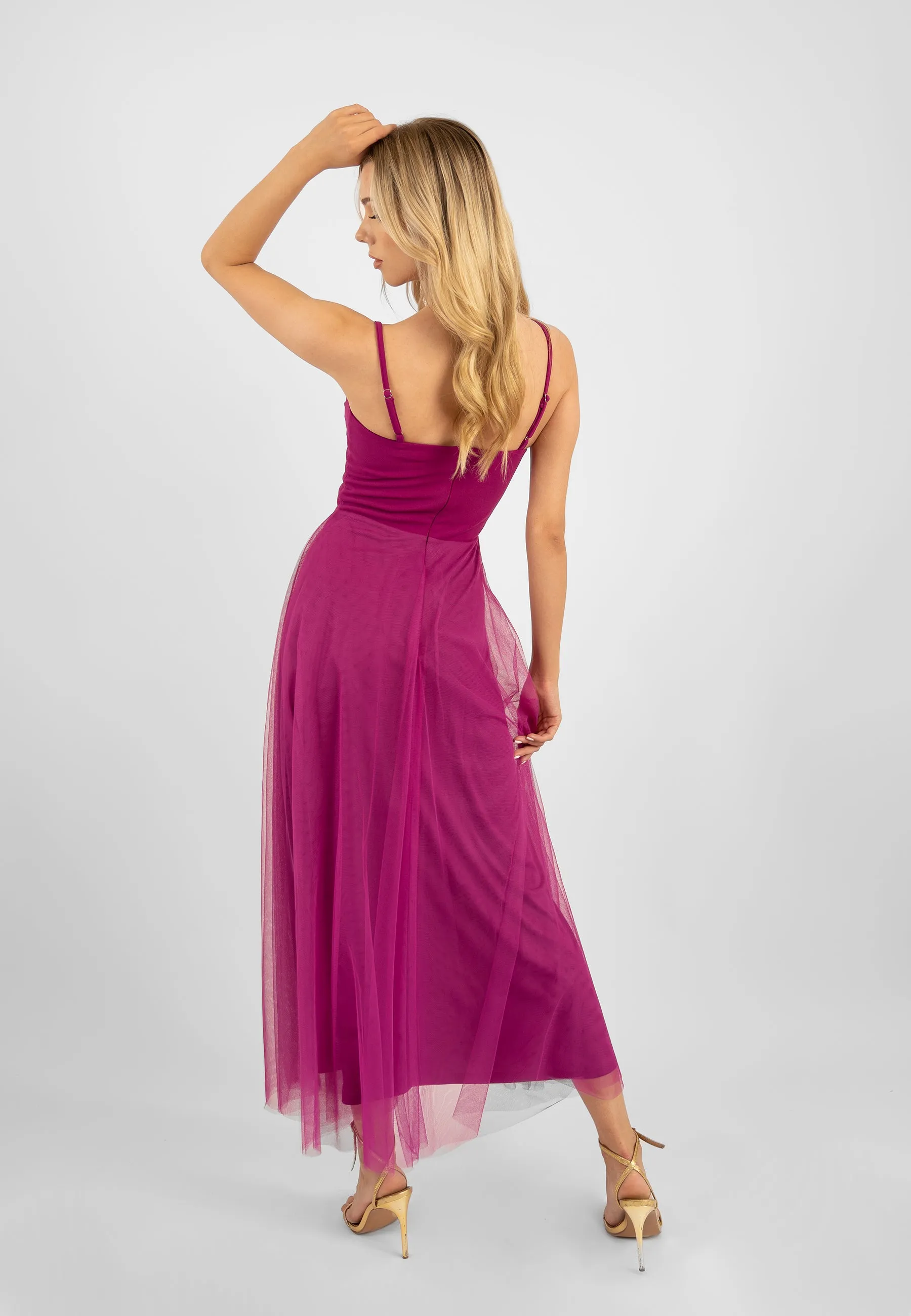 Mauve Mesh Midi Dress with Slit