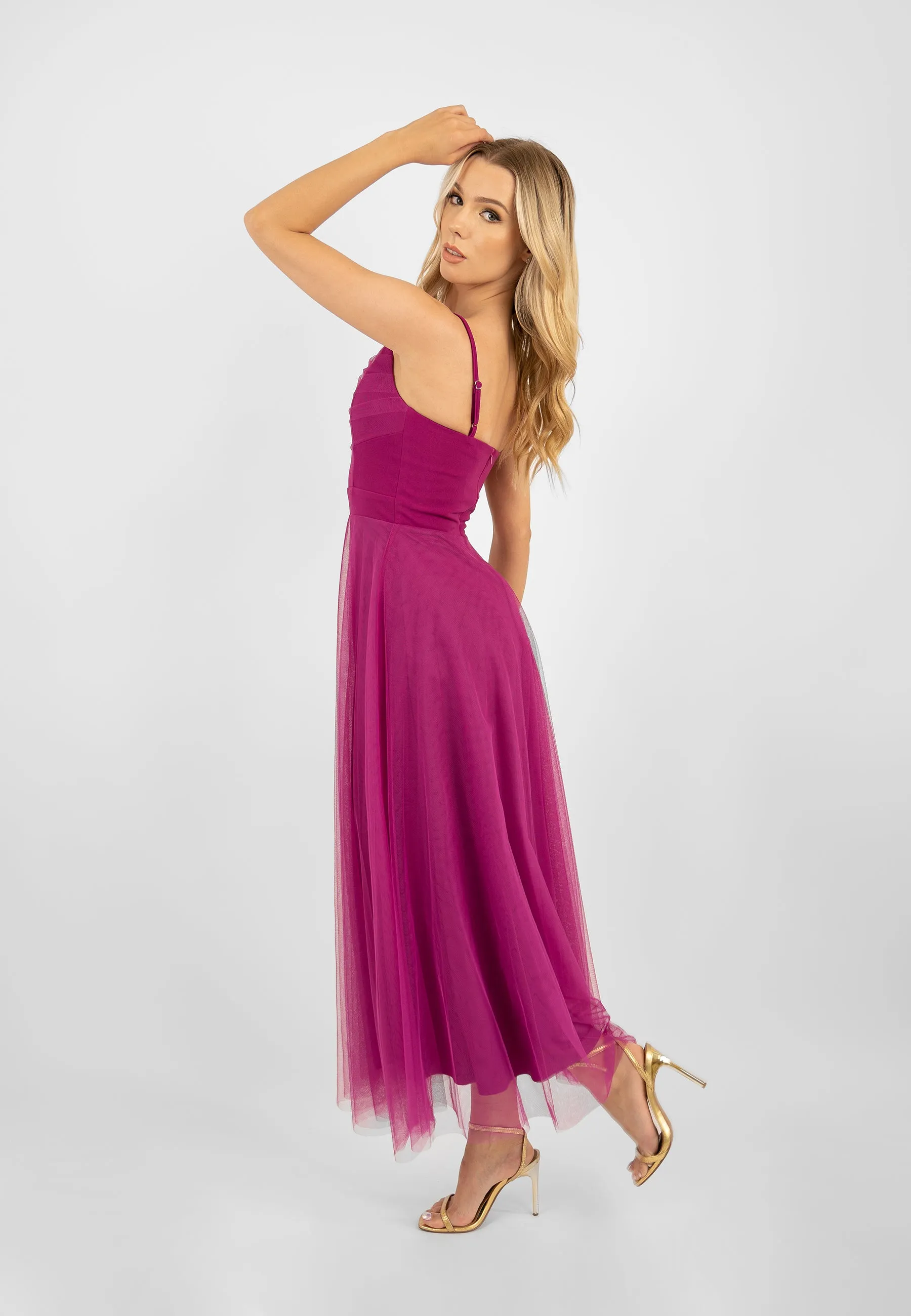 Mauve Mesh Midi Dress with Slit