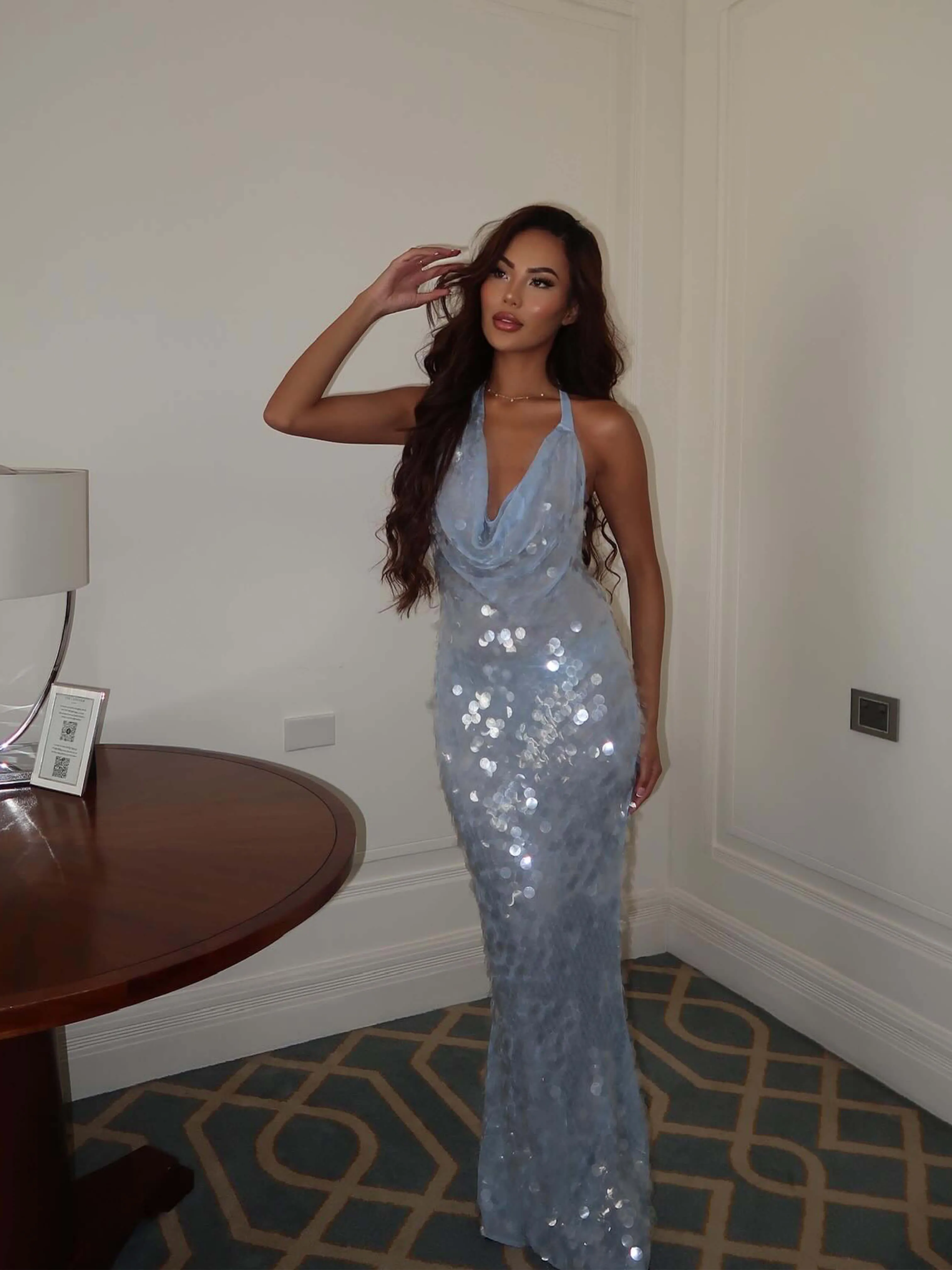 Melody | Iridescent sequin drape | halter maxi dress