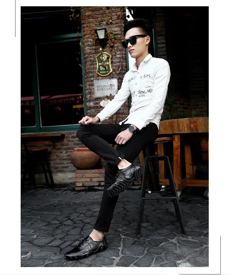 Men Cow Leather Breathable Lace-up Casual Shoes