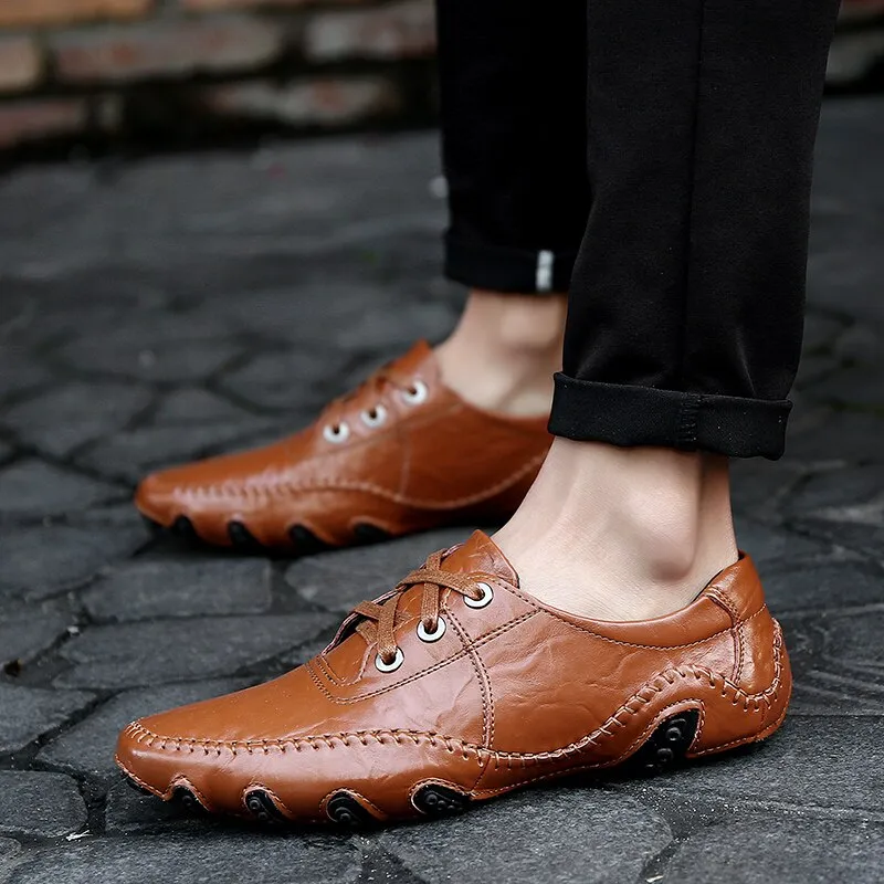 Men Cow Leather Breathable Lace-up Casual Shoes