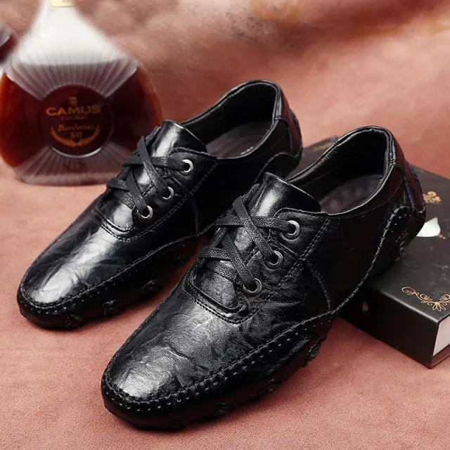 Men Cow Leather Breathable Lace-up Casual Shoes