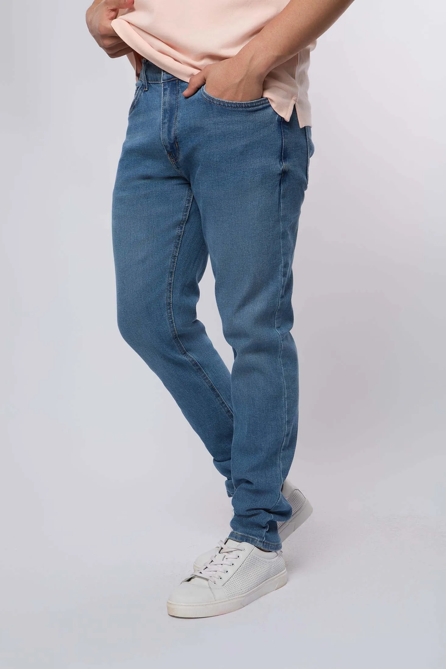 Men Denim Super High Waist Skinny Blue