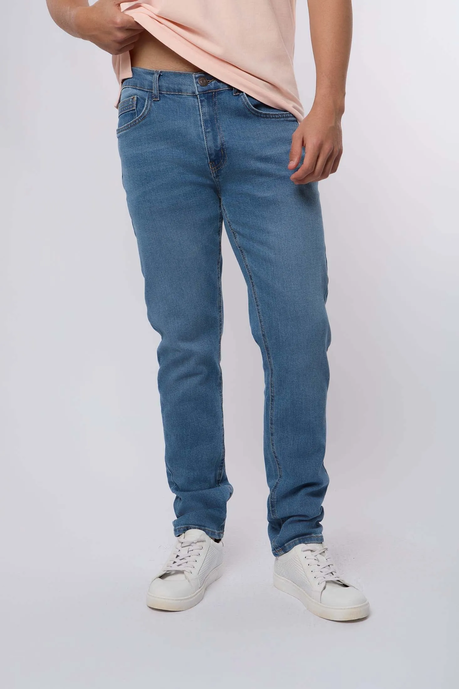 Men Denim Super High Waist Skinny Blue