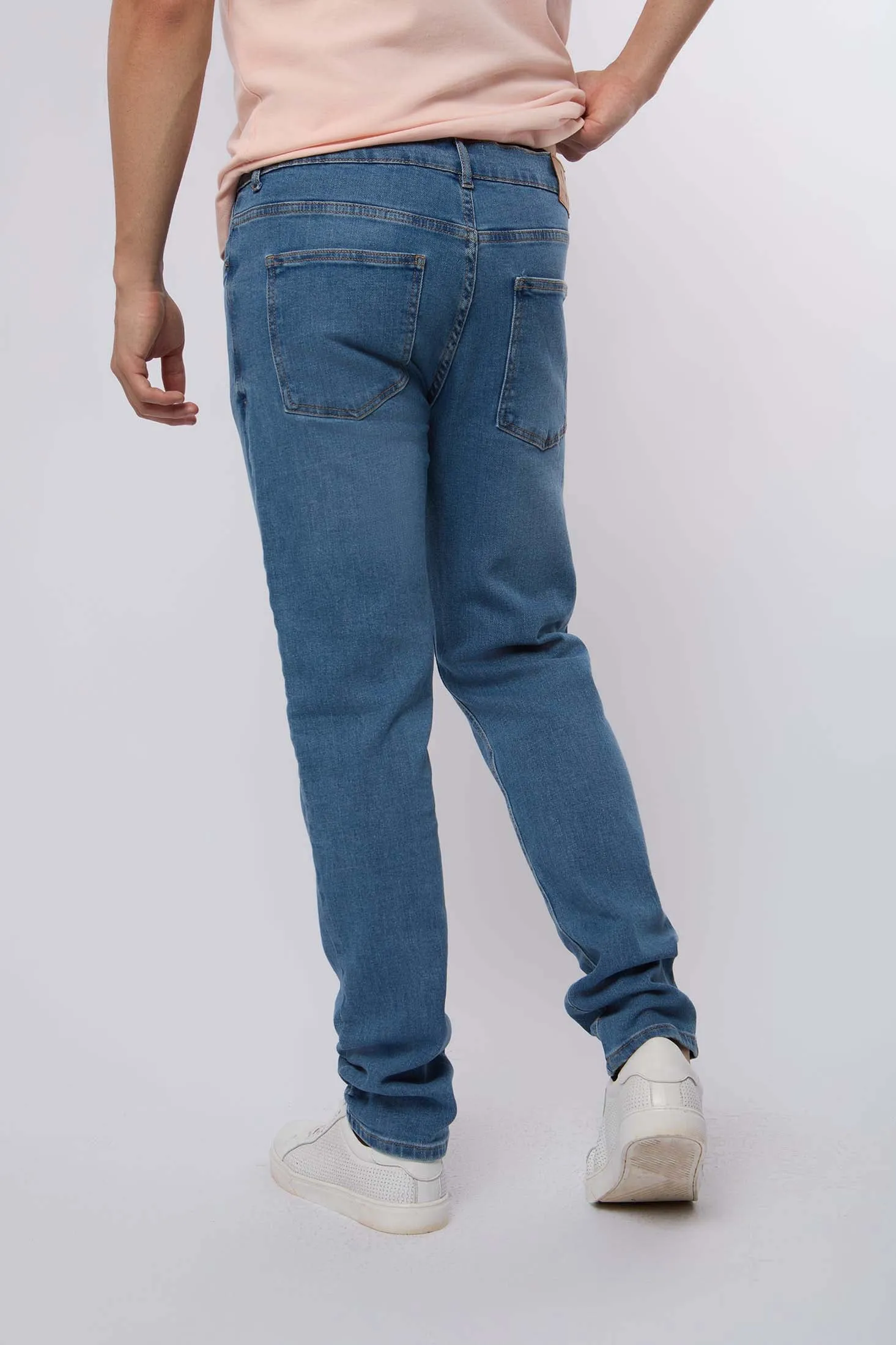 Men Denim Super High Waist Skinny Blue