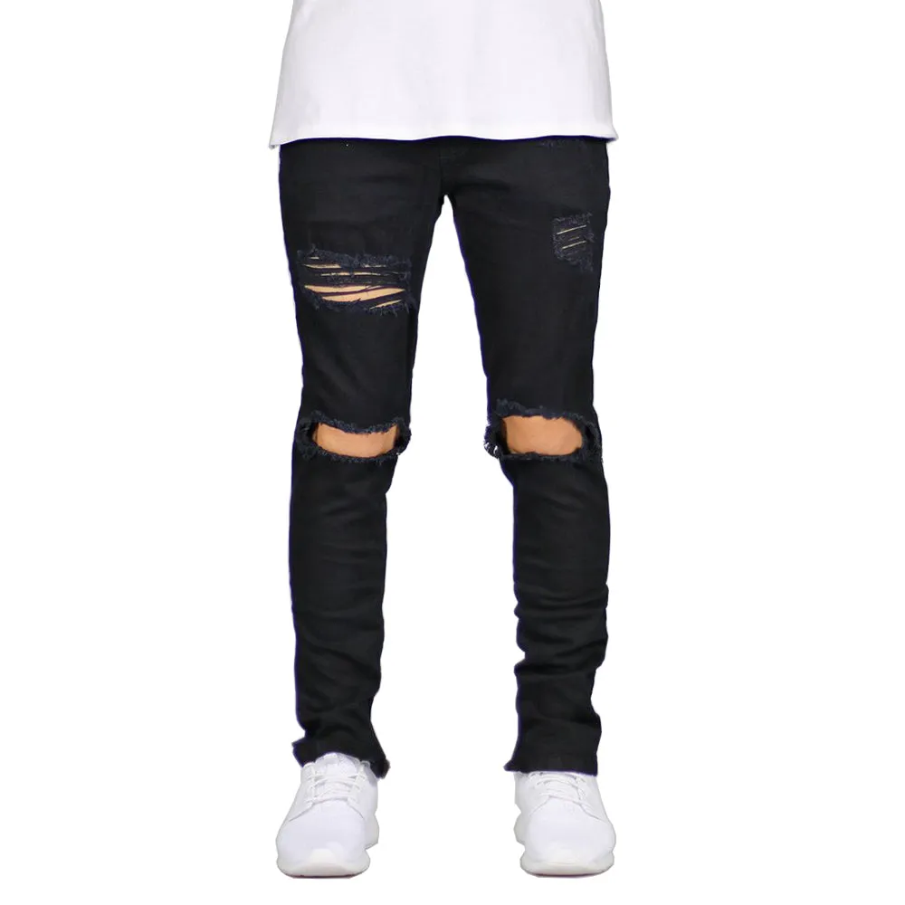 Men Destroyed Ripped Design Ankle Zipper Skinny Jeans