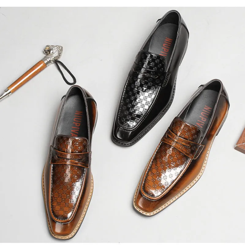 Men Loafers Cow Leather Blue Dress Shoes
