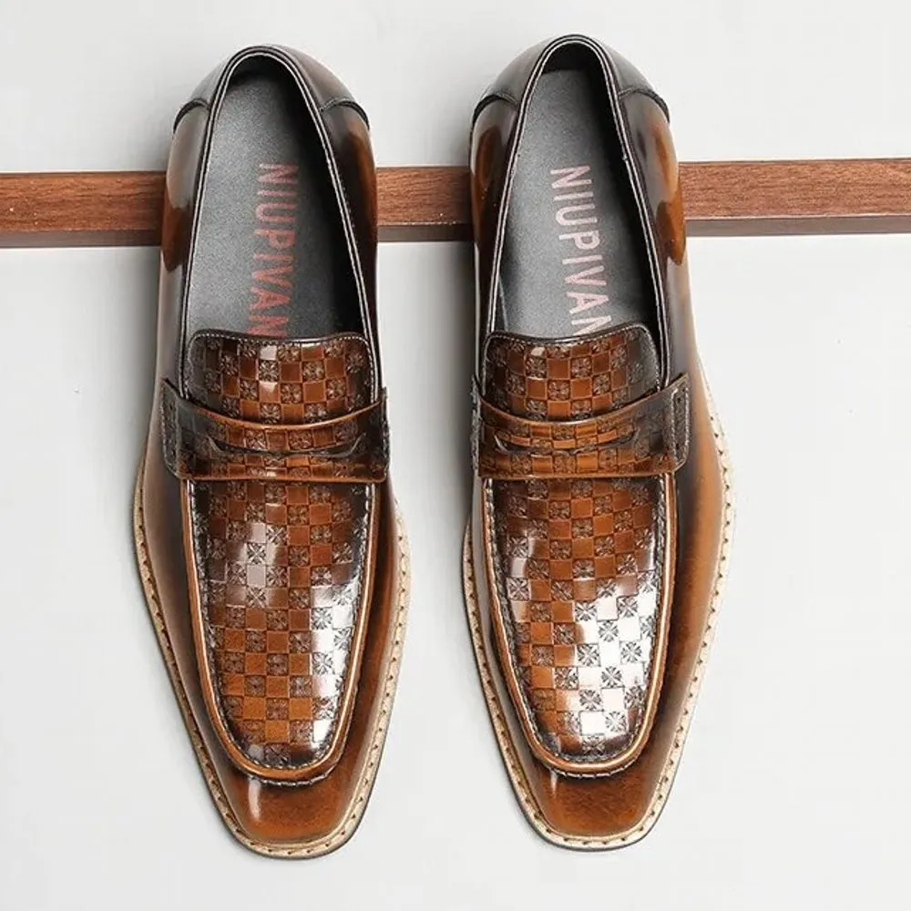 Men Loafers Cow Leather Blue Dress Shoes