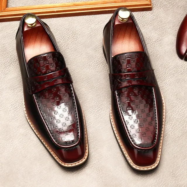 Men Loafers Cow Leather Blue Dress Shoes