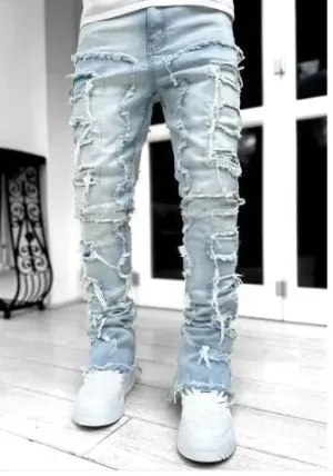 Men's Distressed Stacked Denim