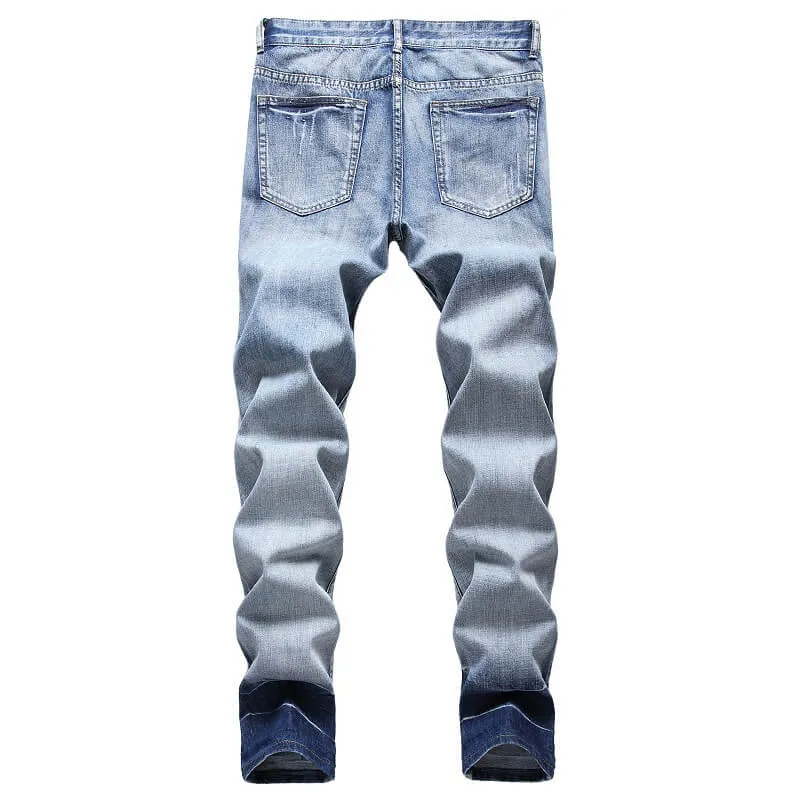 Men's Ripped Jeans Ground White Jeans Mid Waist Straight Pants