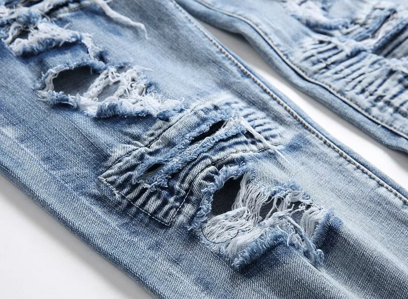 Men's Ripped Jeans Ground White Jeans Mid Waist Straight Pants