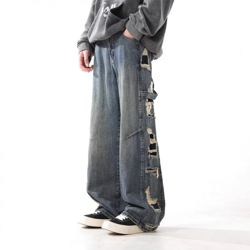 Men’s Ripped Jeans - Washed Loose Blue