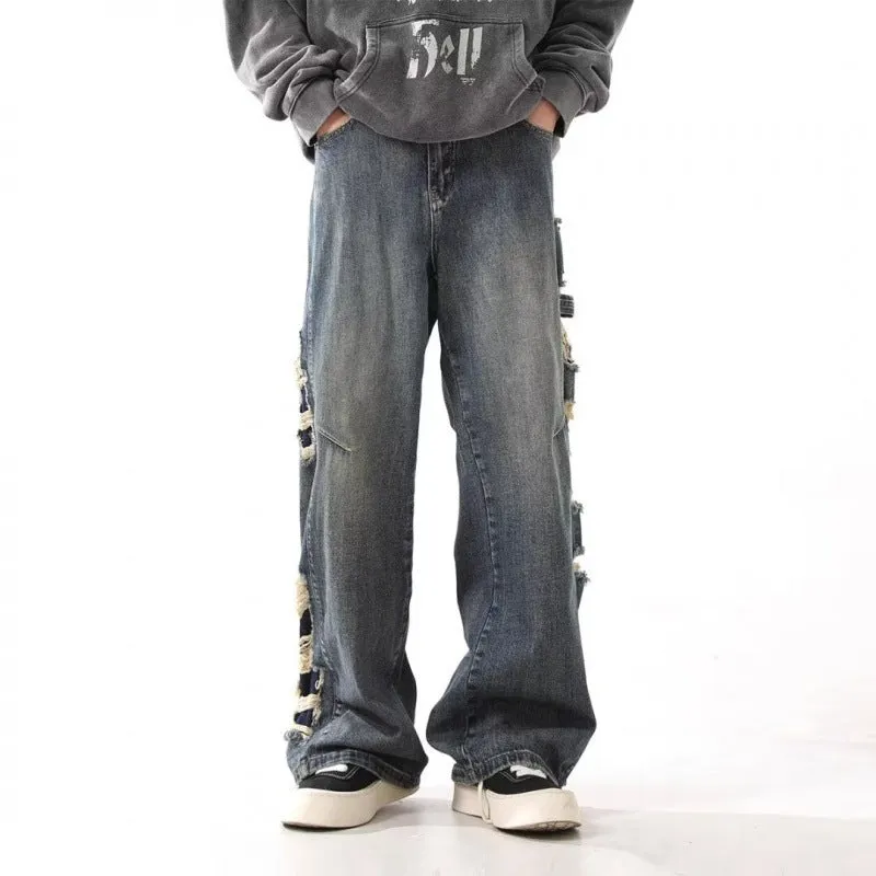 Men’s Ripped Jeans - Washed Loose Blue