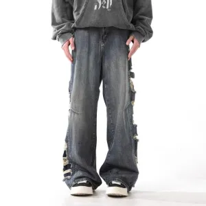 Men’s Ripped Jeans - Washed Loose Blue