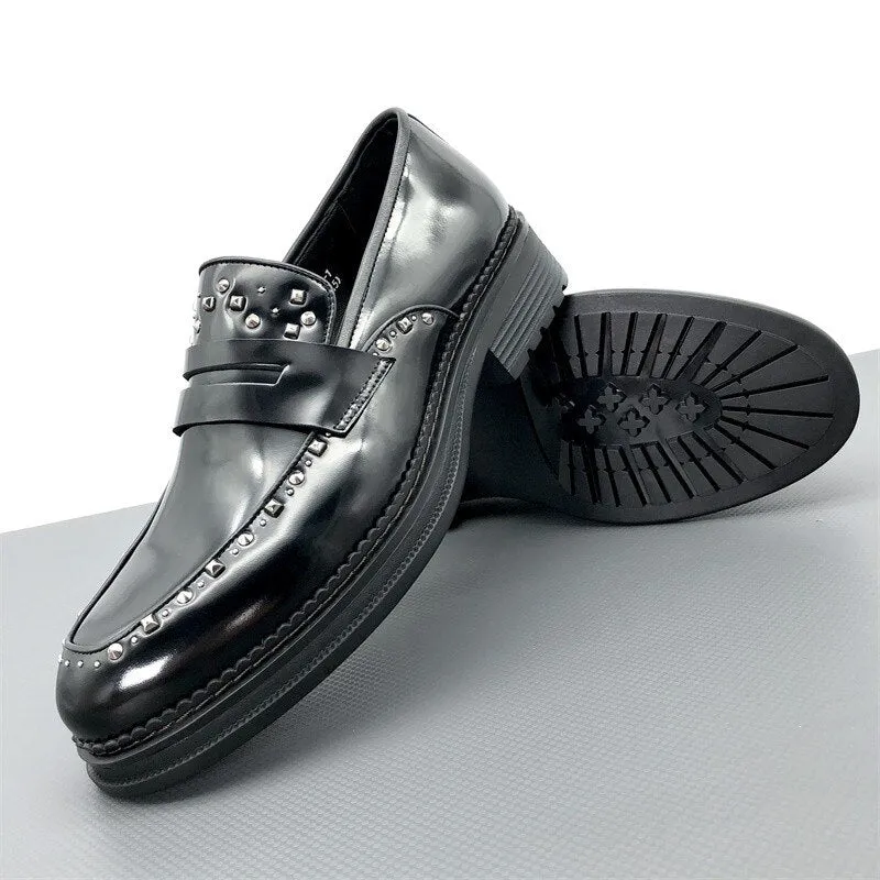 Mens Rivet Studded Dress Shoes Slip On Loafers
