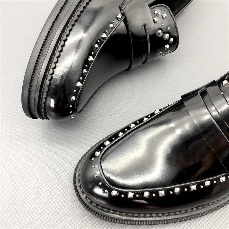 Mens Rivet Studded Dress Shoes Slip On Loafers
