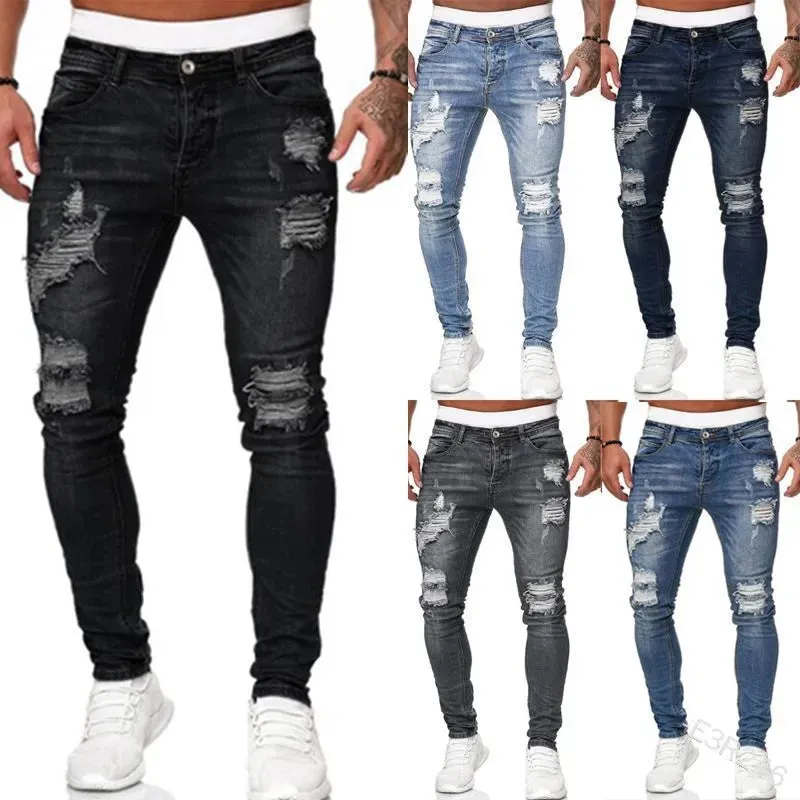 Men's Trendy Ripped Skinny Fit Jeans for Streetwear