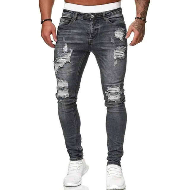 Men's Trendy Ripped Skinny Fit Jeans for Streetwear