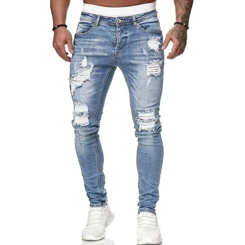 Men's Trendy Ripped Skinny Fit Jeans for Streetwear